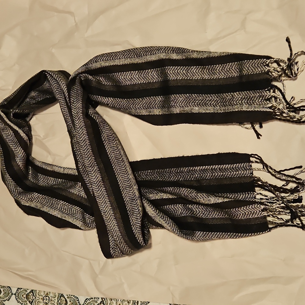 Cashmillion Black, Brown, Silver Striped Scarf